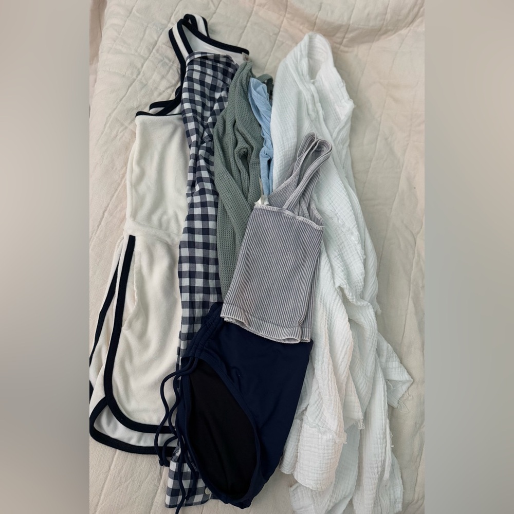 RESORT READY -blue pack- faherty beach cover up: JCrew button down plus more
